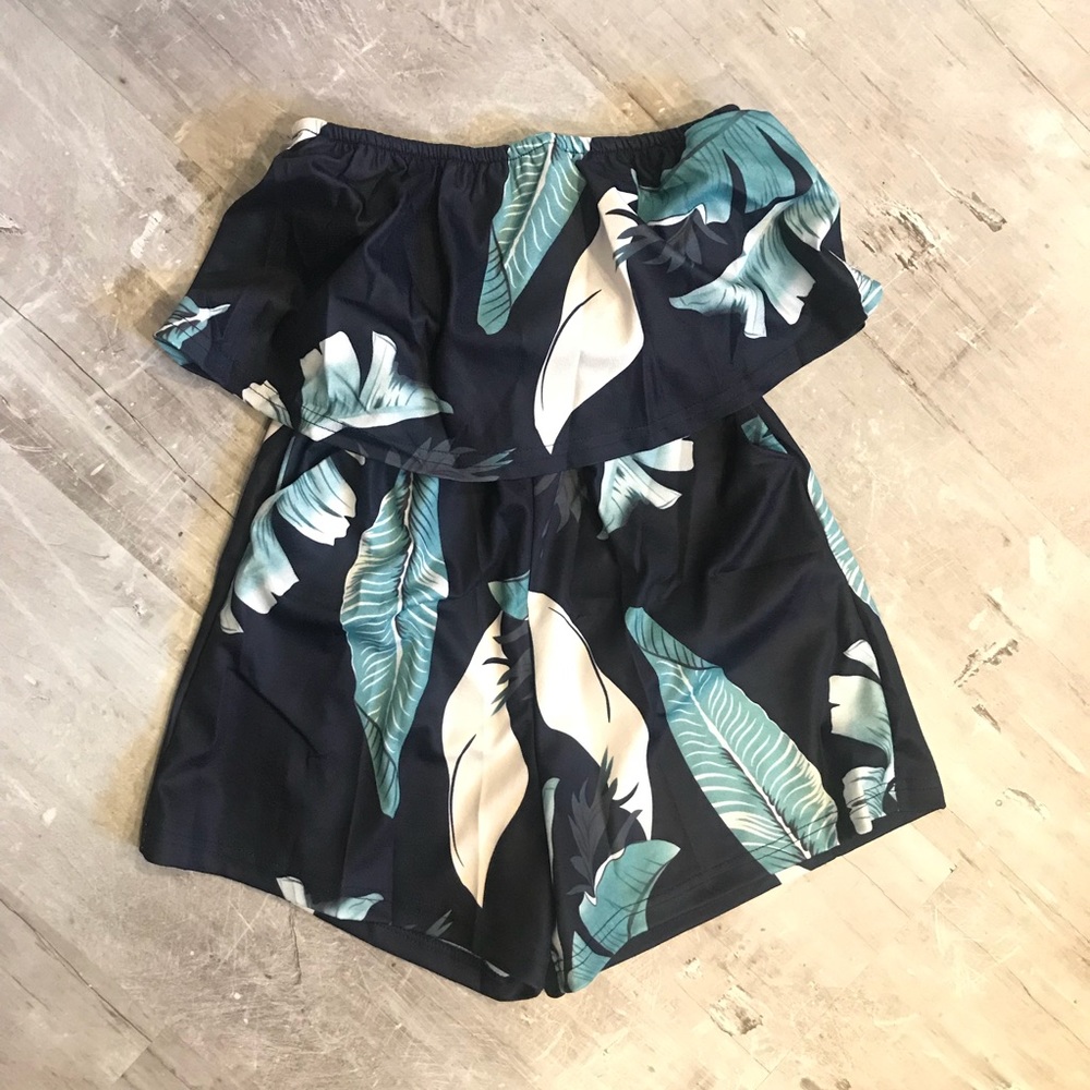 Flower Tropical Romper Playsuit Strapless Pockets - Picture 4 of 6